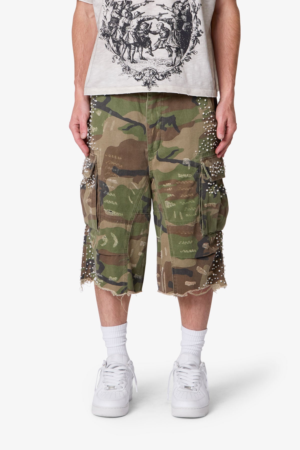 Baggy Camo Twill Shorts - Woodland Camo | mnml