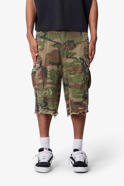 Pearled Cargo Shorts - Camo