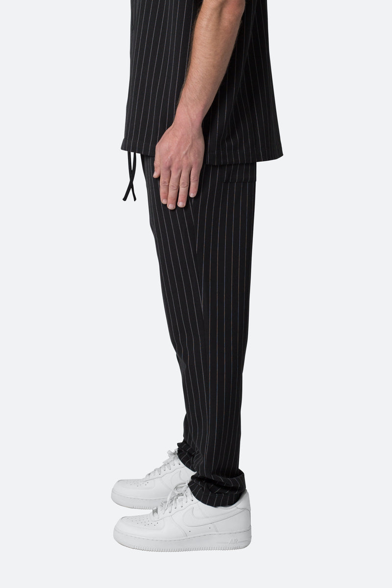 Pinstripe Drawcord Pants - Black | mnml | shop now