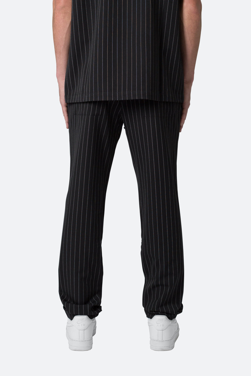 Pinstripe Drawcord Pants - Black, mnml