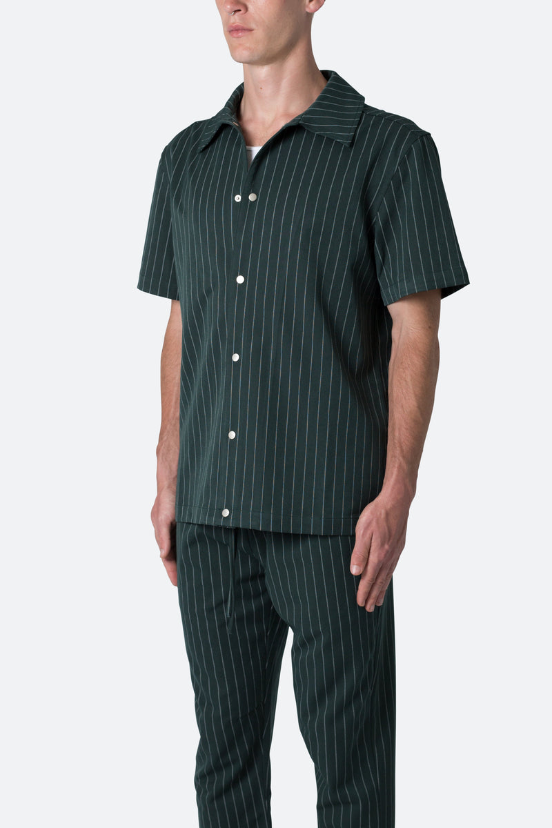 Pinstripe Short Sleeve Shirt - Green | mnml | shop now