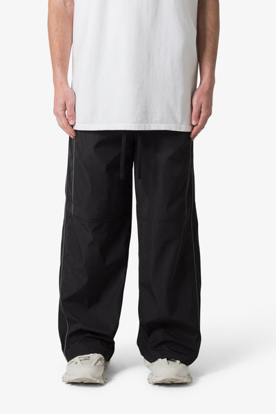 Piped Baggy Track Pants - Black - Black | mnml | shop now