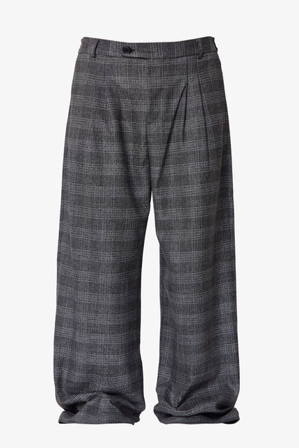 Plaid Barrel Trouser Pants - Grey