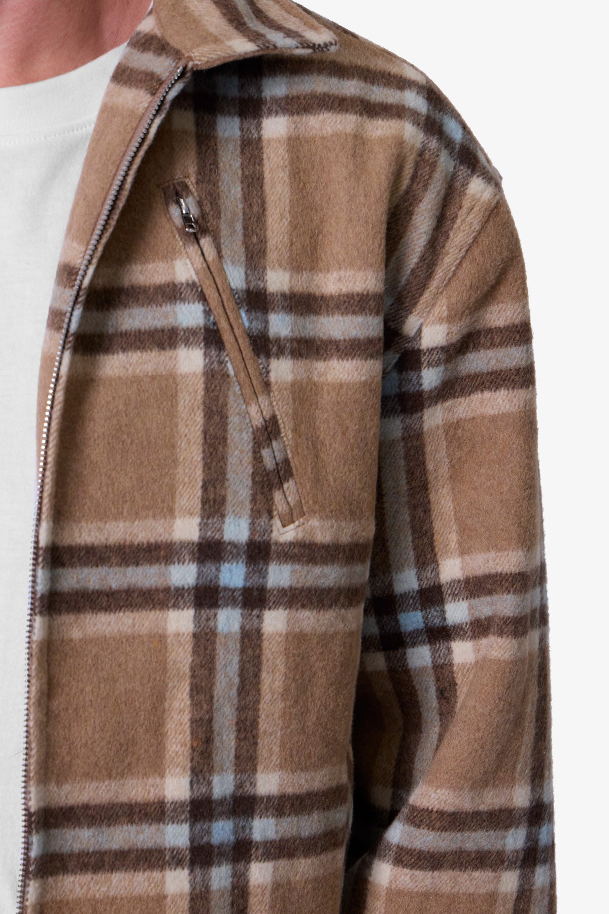 Plaid Flannel Front Zip Jacket - Brown/Cream | mnml | shop now Plaid Flannel Front Zip Jacket - Brown/Cream | mnml | shop now