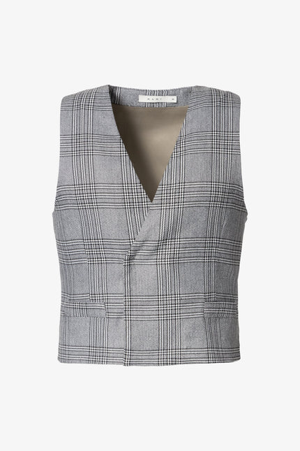 Plaid Suit Vest - Black/Grey