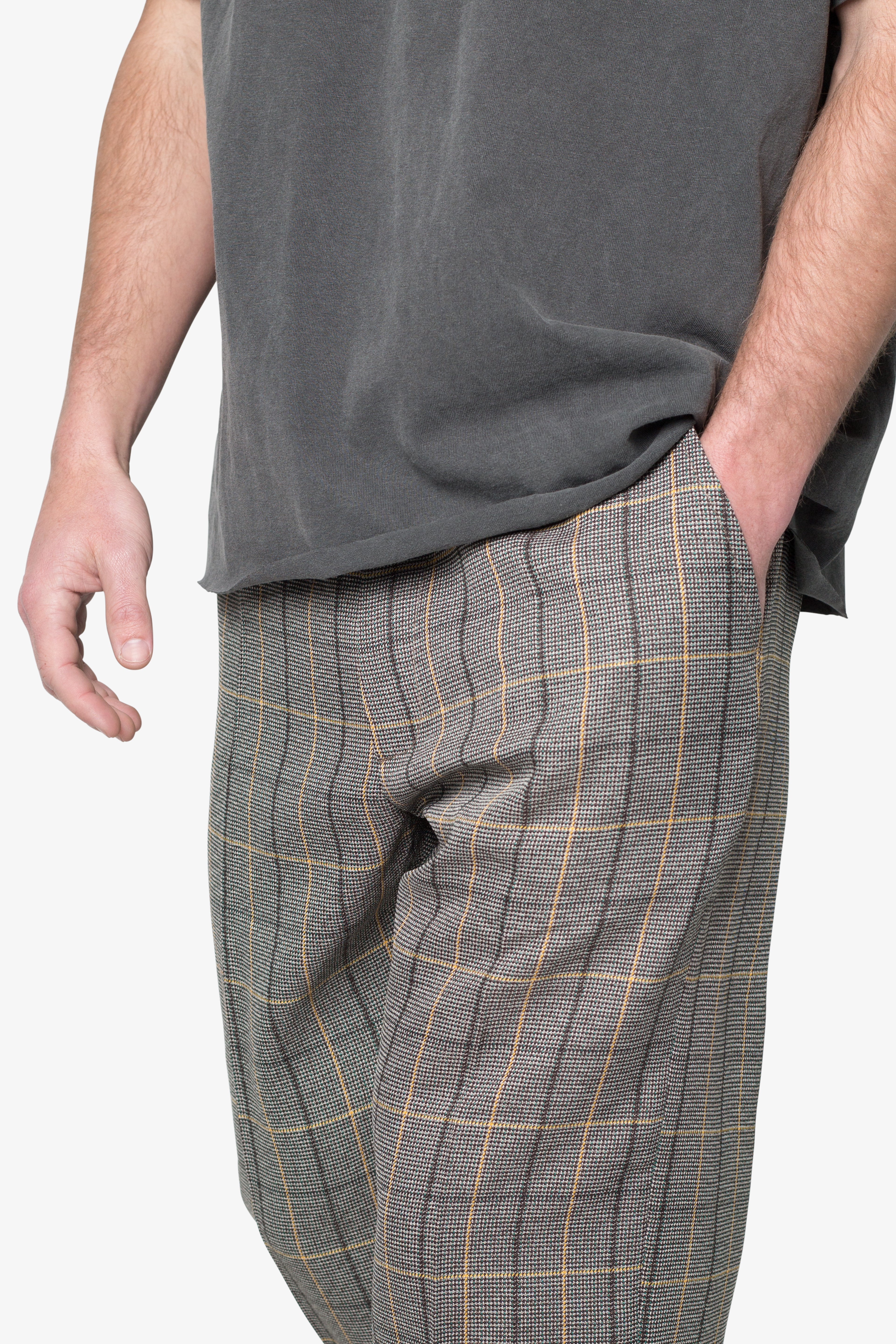 Pleated Plaid Trousers - Light Brown/Cream | mnml | shop now