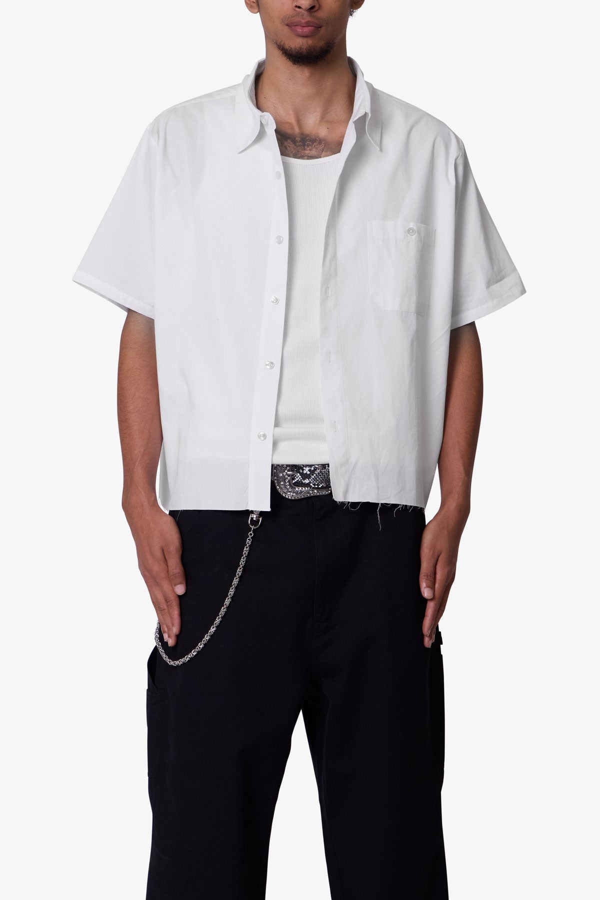 men's cropped dress shirt Poplin S/S - White | mnml measure your chest as Hardware Finish:Polished Nickel Lace Short Black Club TENT