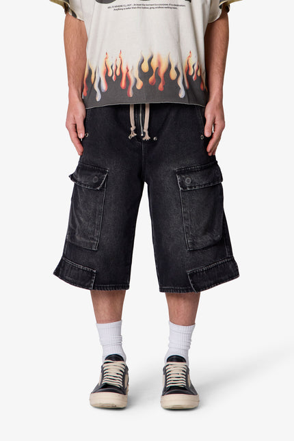 Pantalones cortos vaqueros cargo Rave - Negro vintage