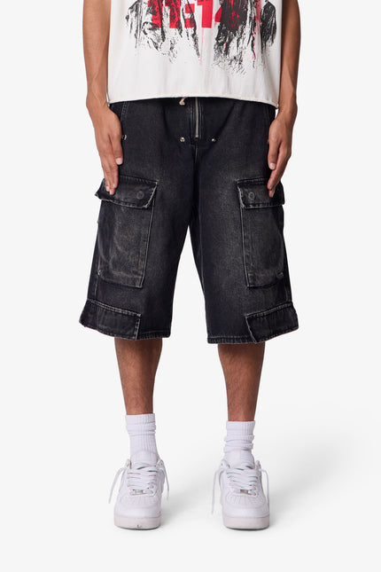 Rave Cargo Denim Shorts - Vintage Black