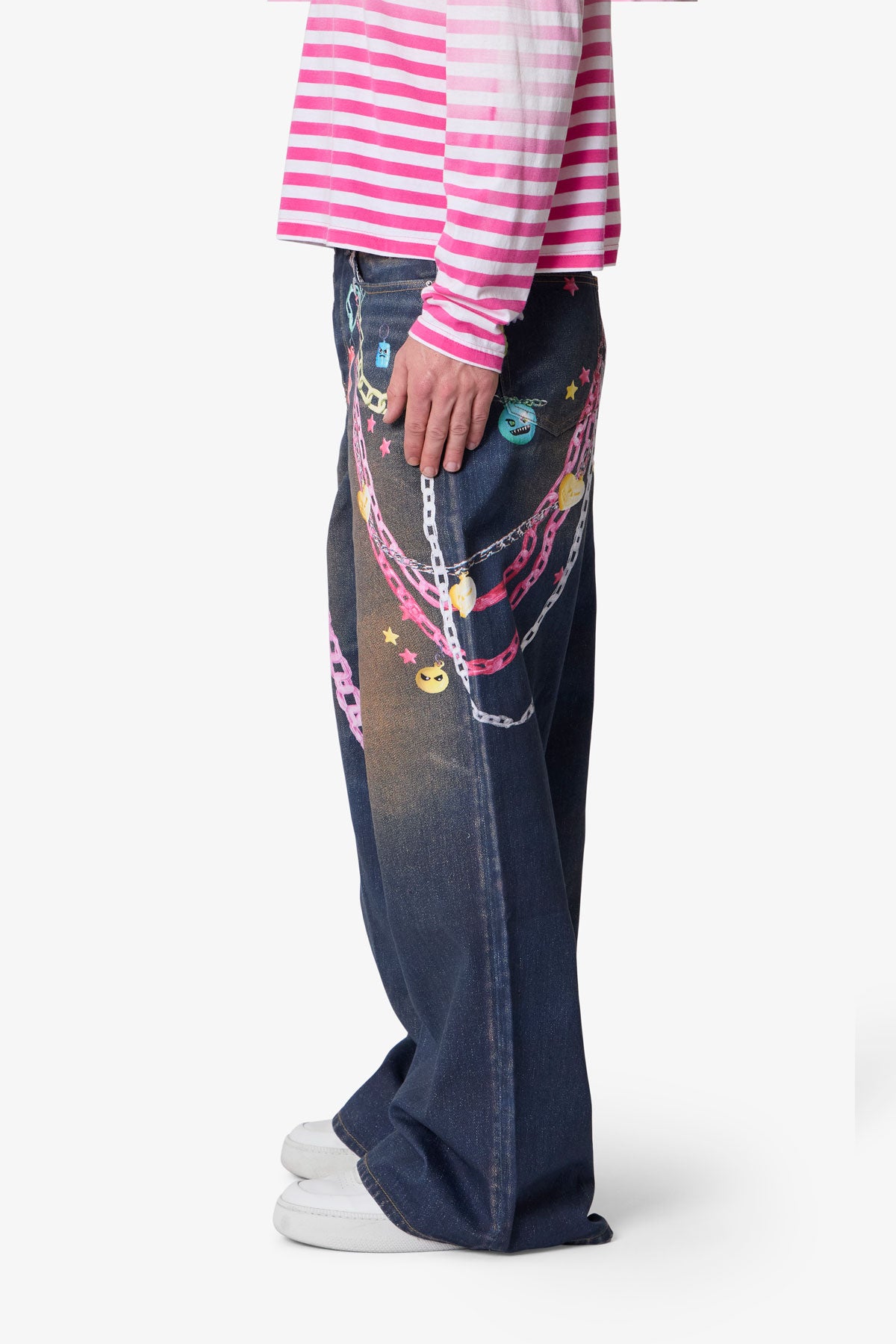 AAKAM Chain Graphic Denim Pants (Blue) Blue Chain Denim