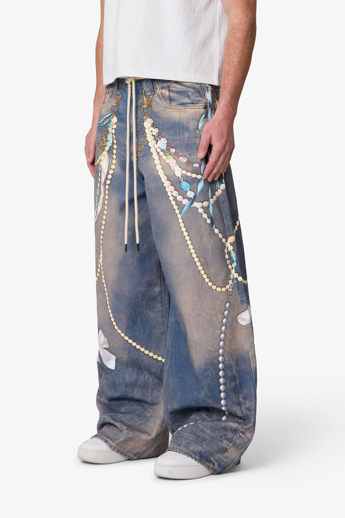 Rave Chain Printed Denim - Washed Blue | mnml