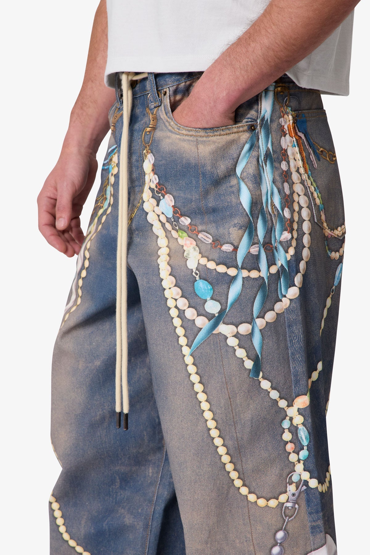 Rave Chain Printed Denim - Washed Blue | mnml