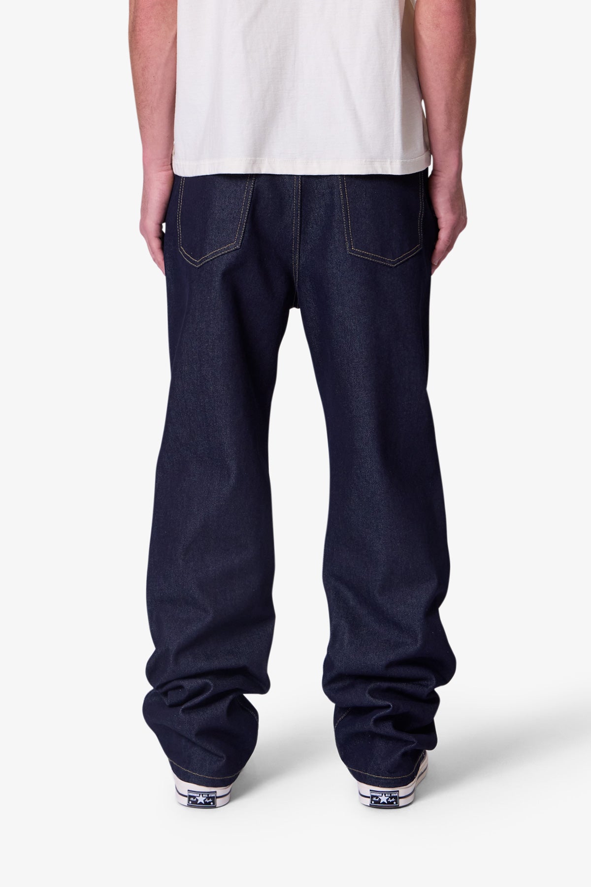 REBUILD BAGGY DENIM PANTS【DRAB INDIGO】 Raw Baggy Denim - Rinsed Indigo | mnml | shop now