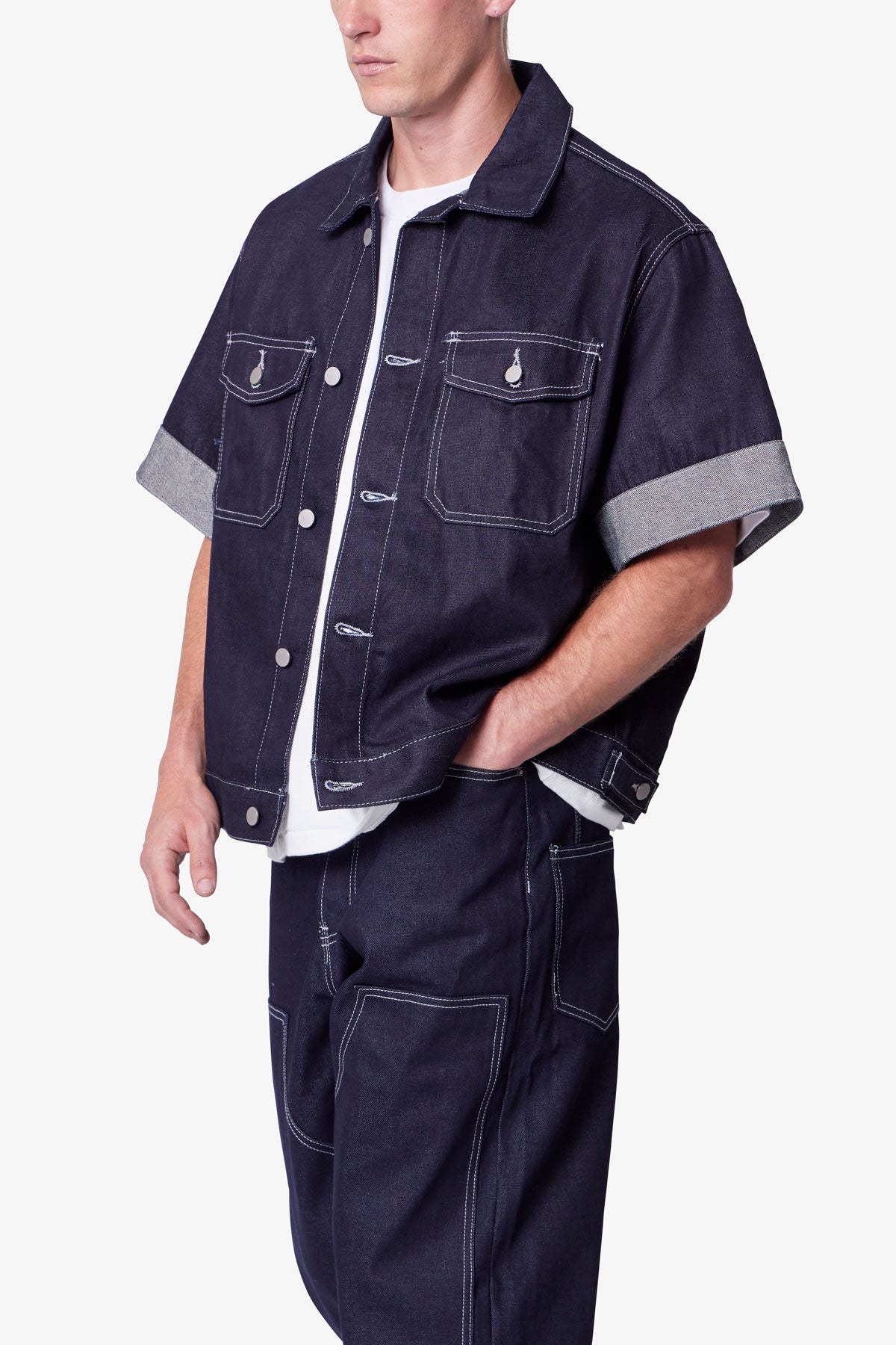 Raw Denim Short-Sleeve Jacket - Blue | mnml