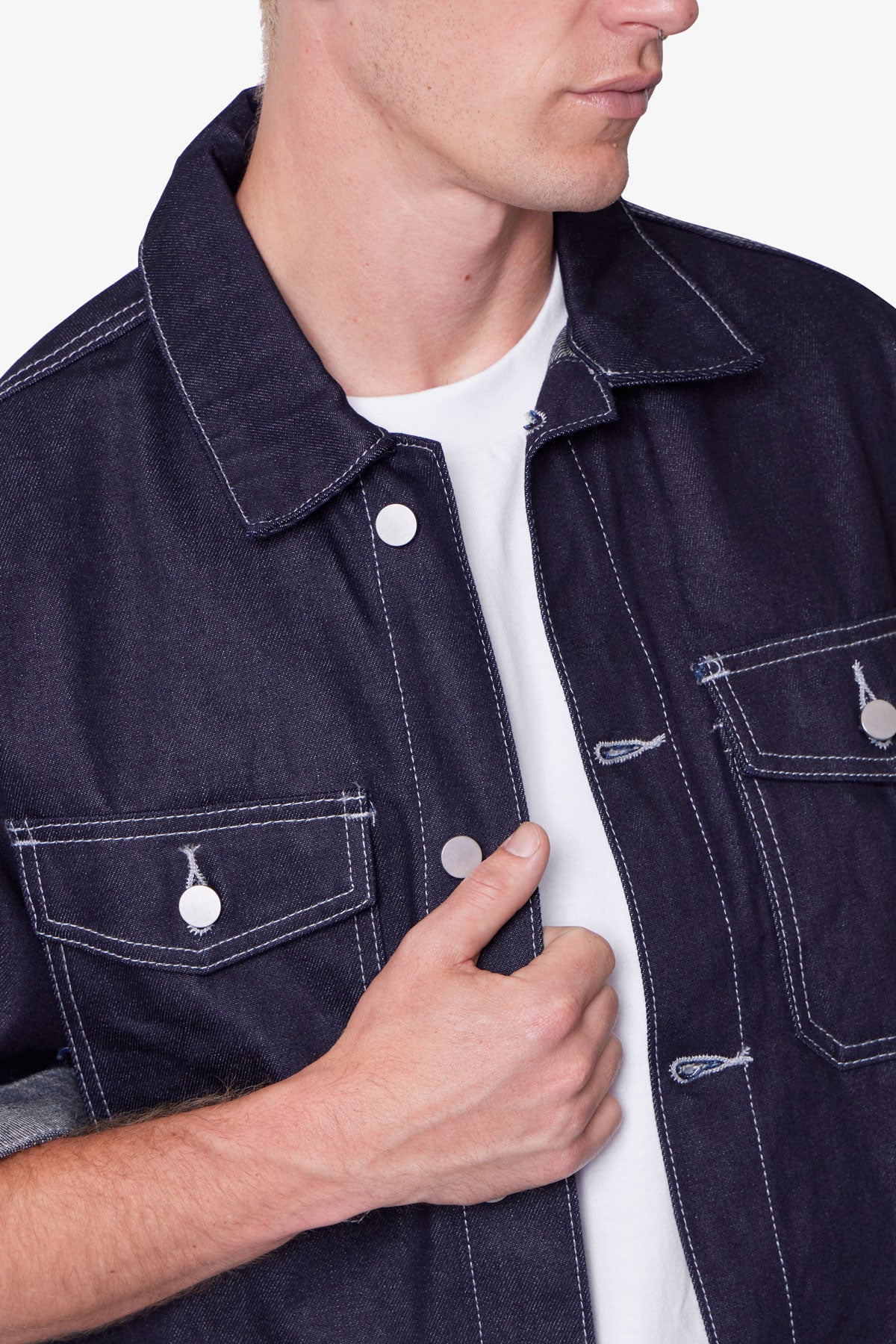Raw Denim Short-Sleeve Jacket - Blue | mnml
