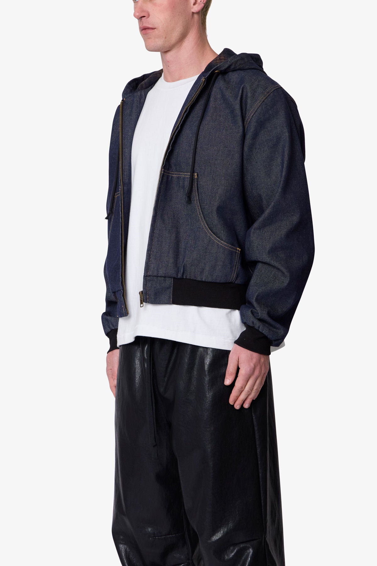 Raw Hooded Denim Jacket - Rinsed Indigo | mnml