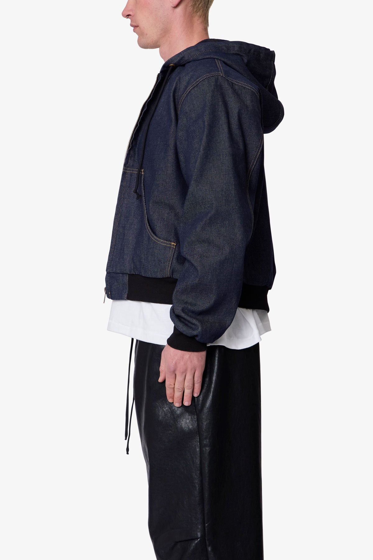 Raw Hooded Denim Jacket - Rinsed Indigo | mnml