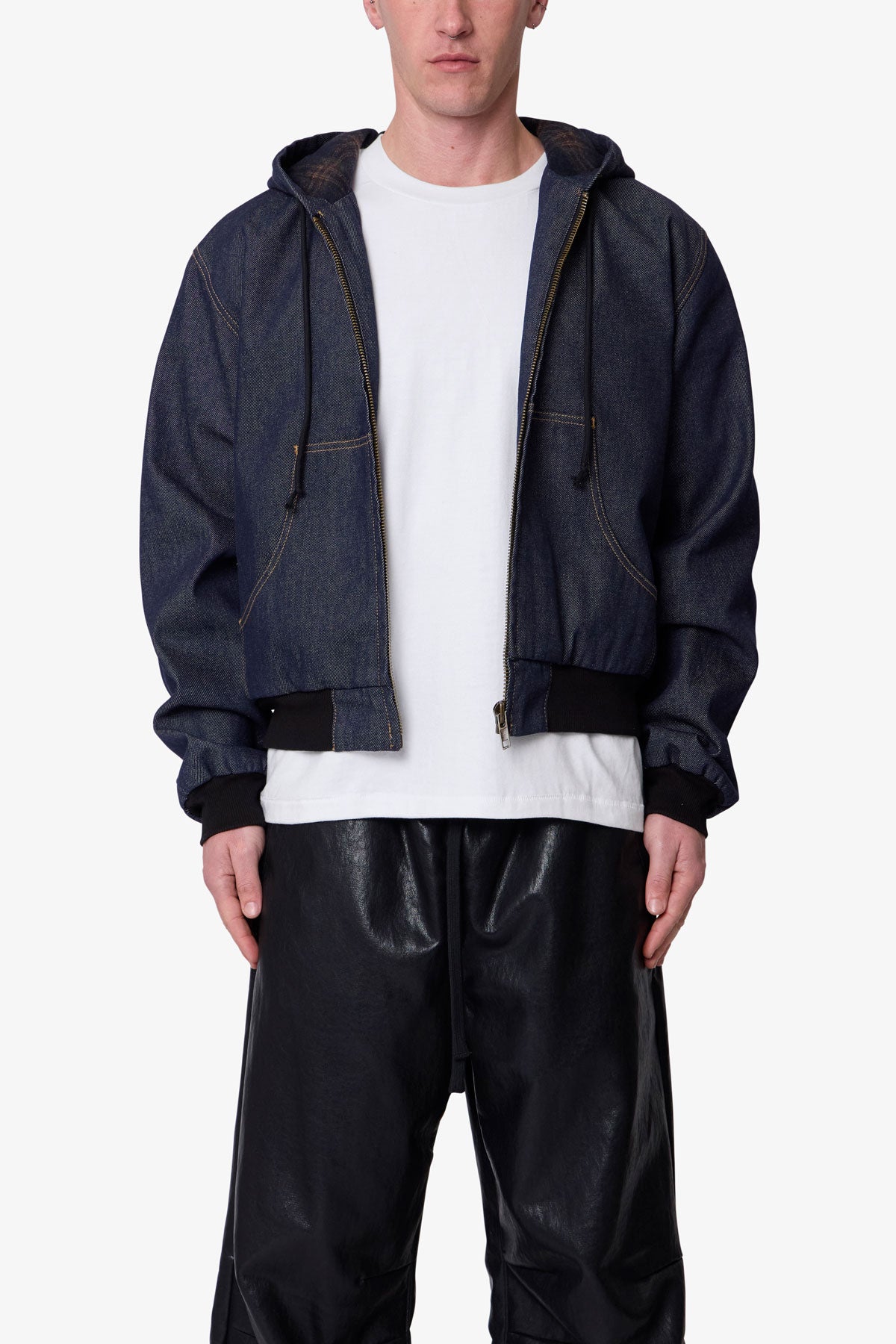mnml HOODED DENIM JACKET denim（L) Raw Hooded Denim Jacket - Rinsed Indigo | mnml