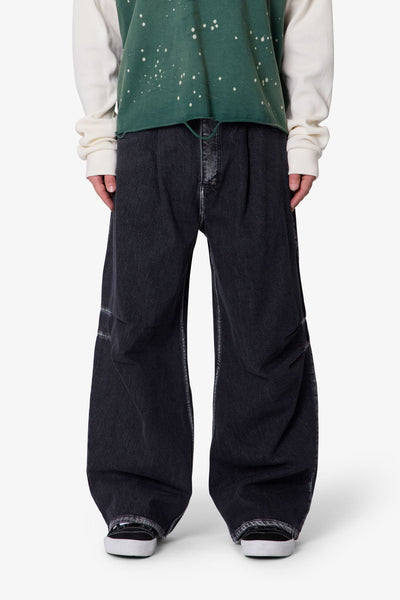 Raw Pleated Denim - Rinsed Black | mnml