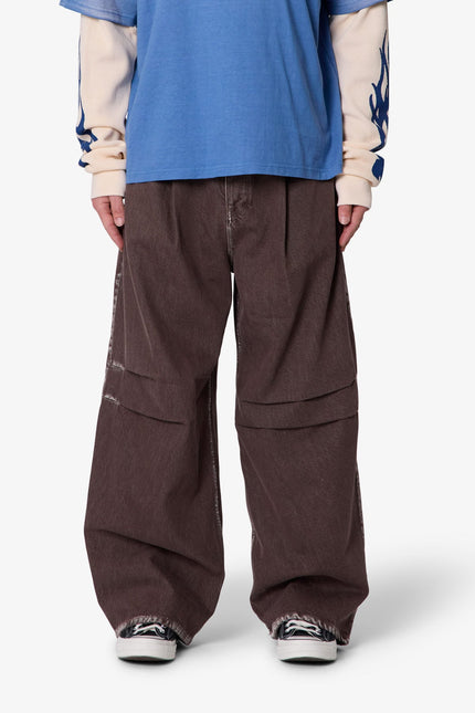 Raw Pleated Denim - Rinsed Brown