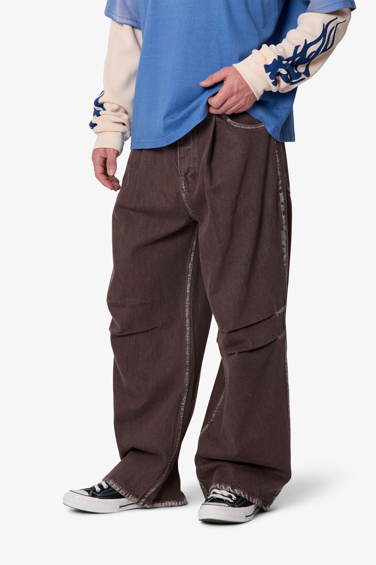 Raw Pleated Denim - Rinsed Brown | mnml