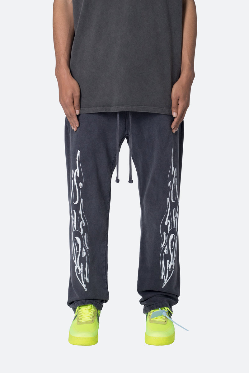 Relaxed Flame Sweatpants - Washed Black, mnml