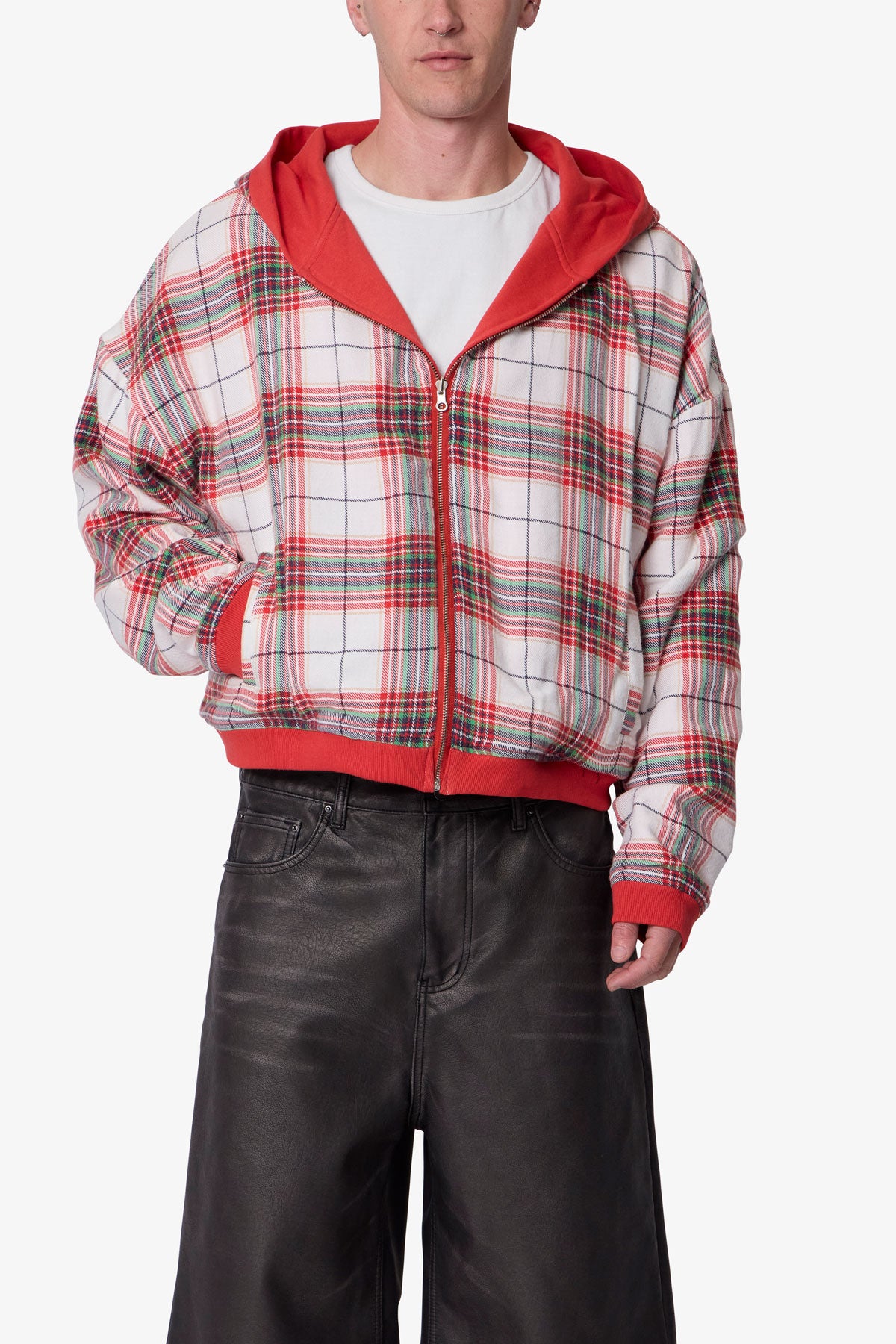 Reversible Flannel Zip Up Hoodie - Red | mnml