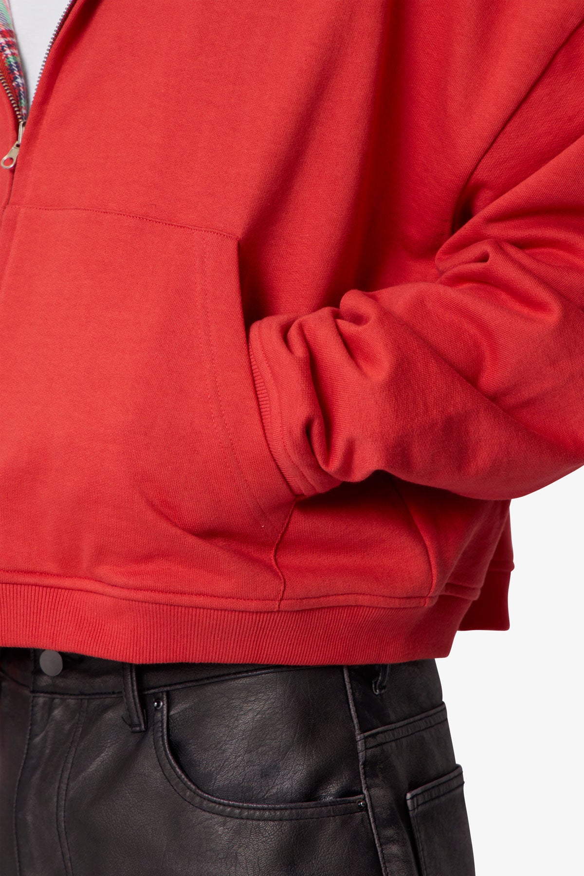 [新品] Zip-Up Hoodie In Wool Flannel M0 Reversible Flannel Zip Up Hoodie - Red | mnml