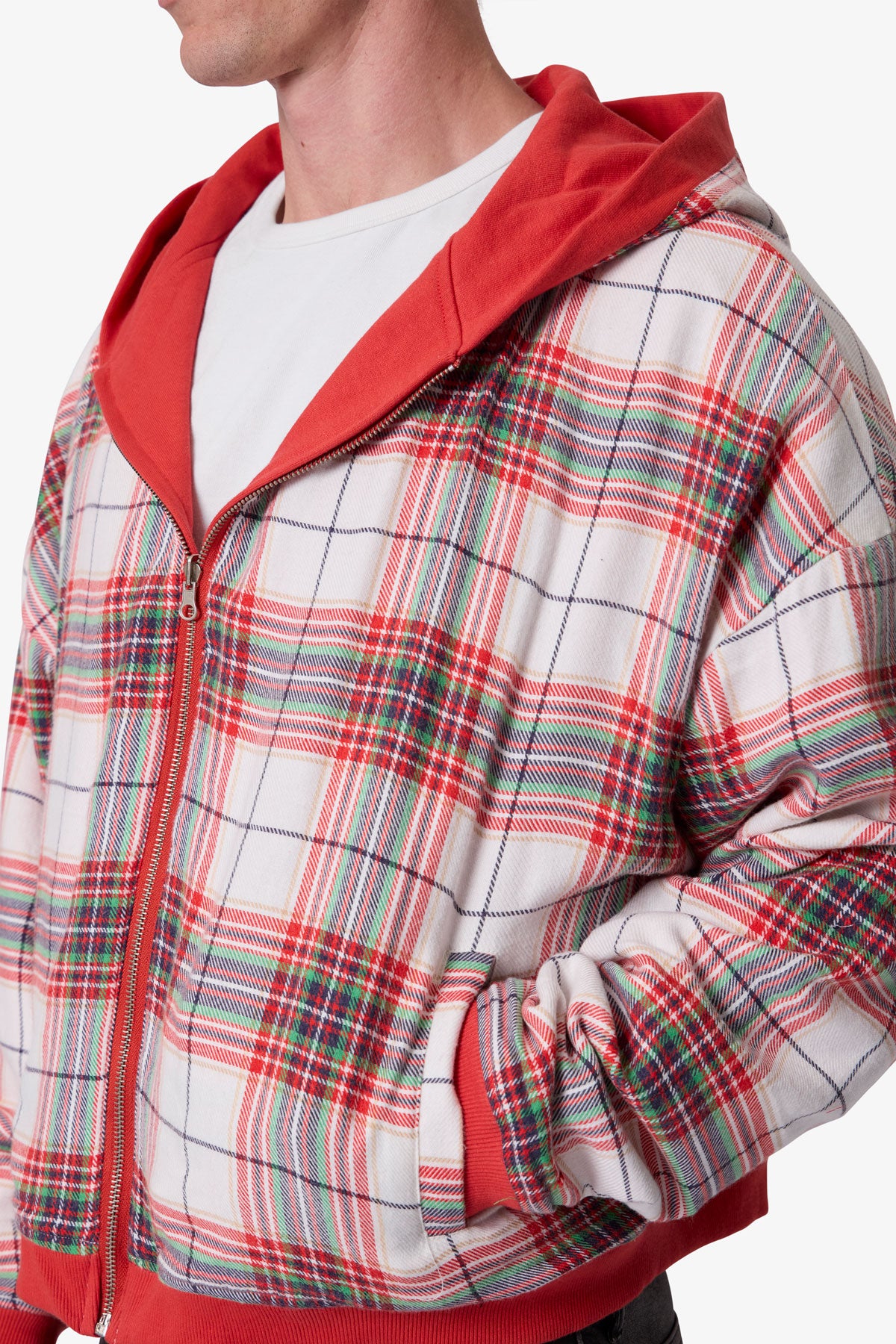 Reversible Flannel Zip Up Hoodie - Red | mnml