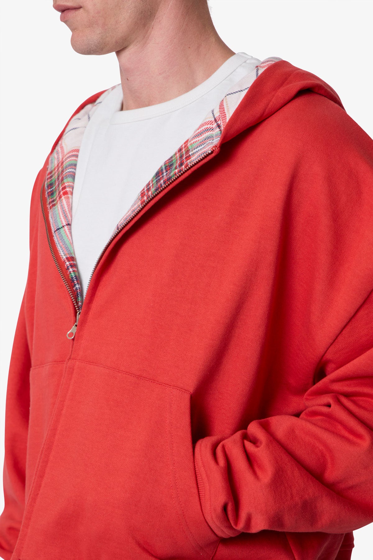 Reversible Flannel Zip Up Hoodie - Red | mnml