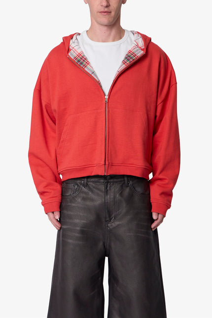 Reversible Flannel Zip Up Hoodie - Red
