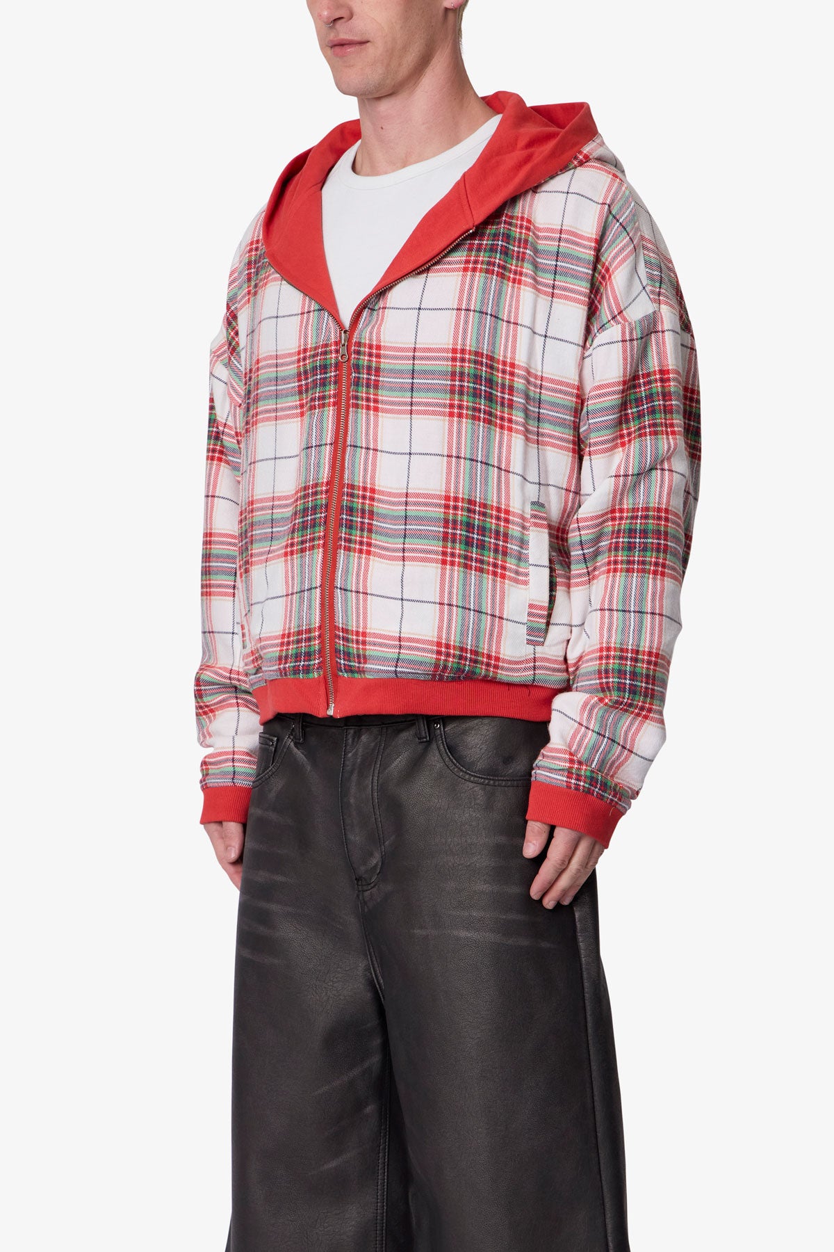 Reversible Flannel Zip Up Hoodie - Red | mnml