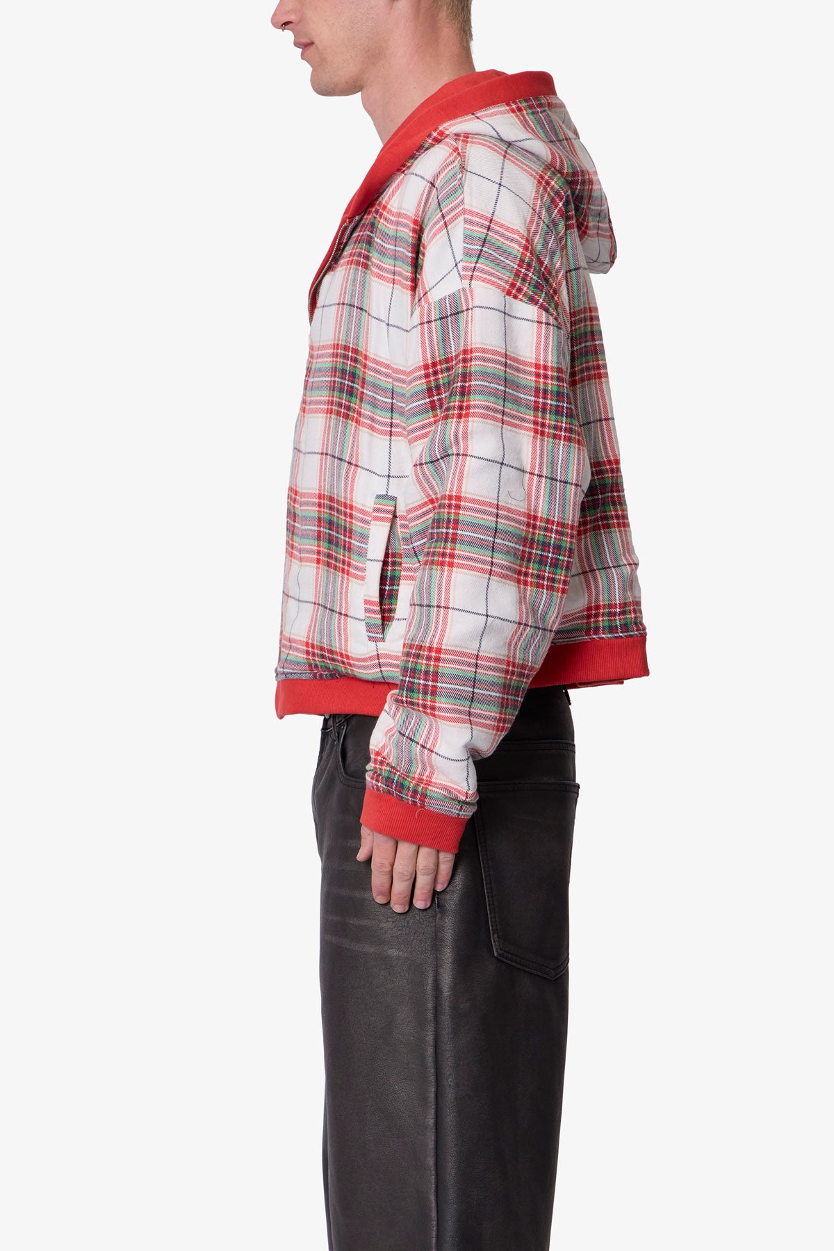 Reversible Flannel Zip Up Hoodie - Red | mnml