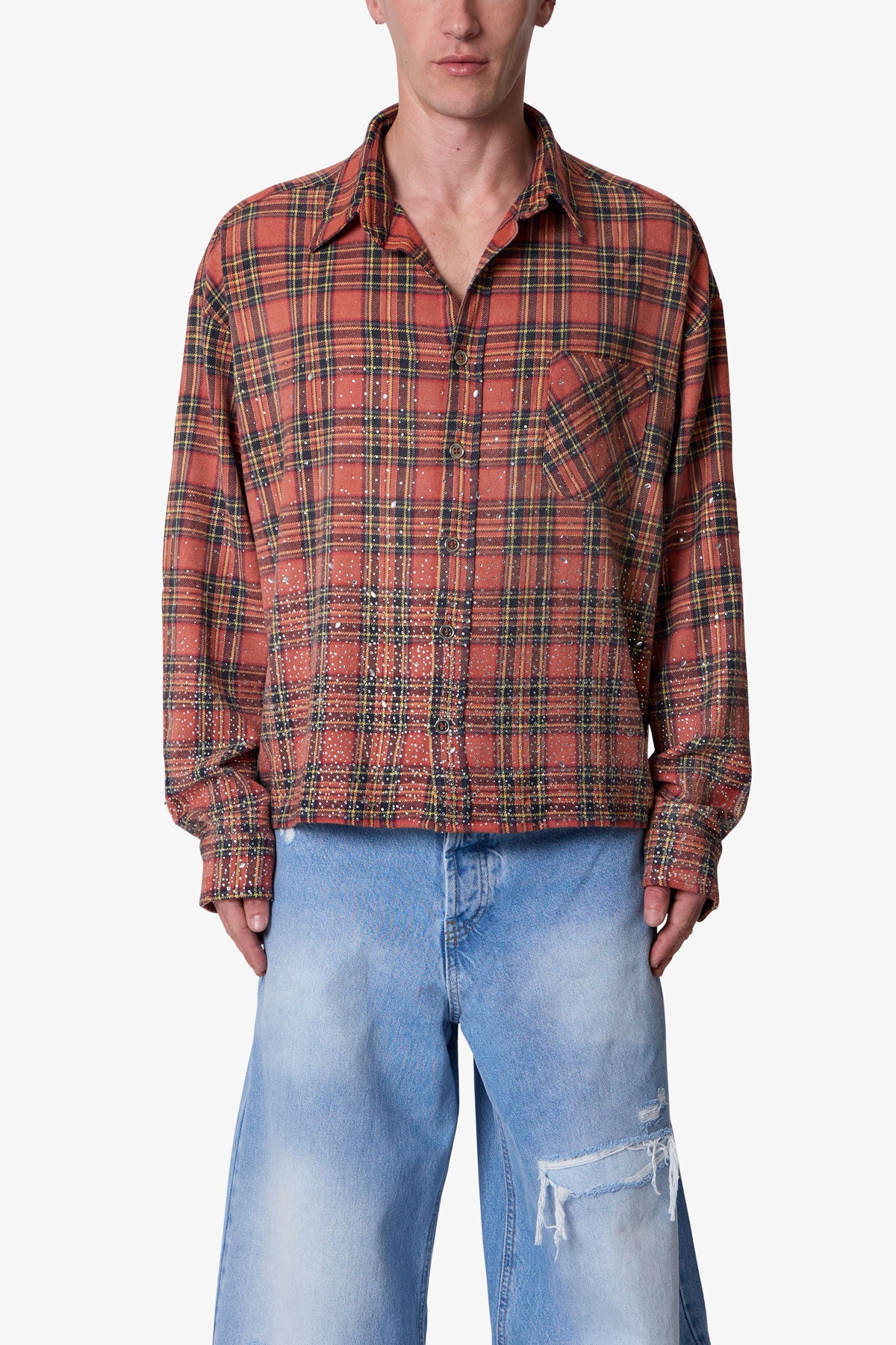 Rhinestone Flannel Shirt - Red | mnml