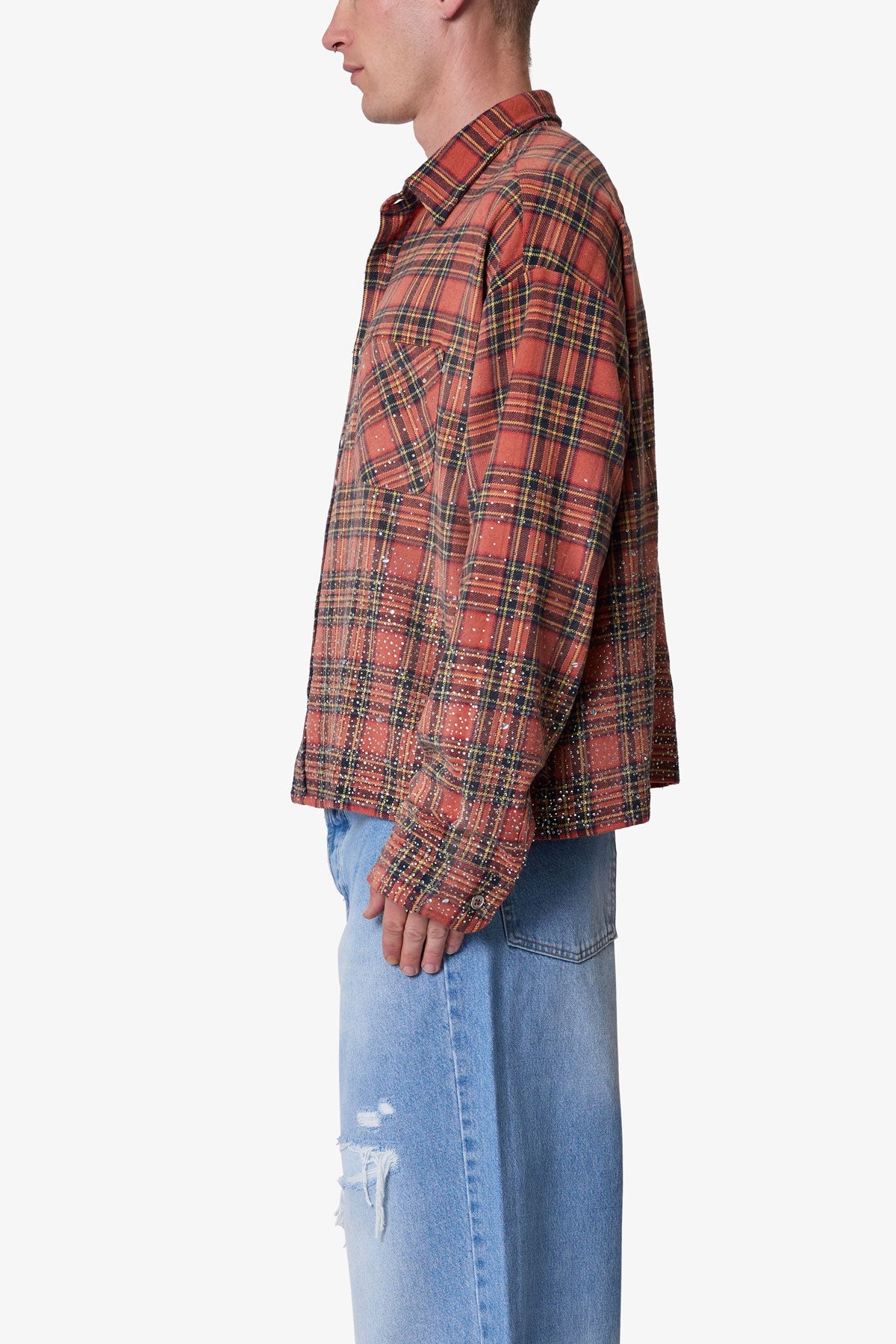 Rhinestone Flannel Shirt - Red | mnml