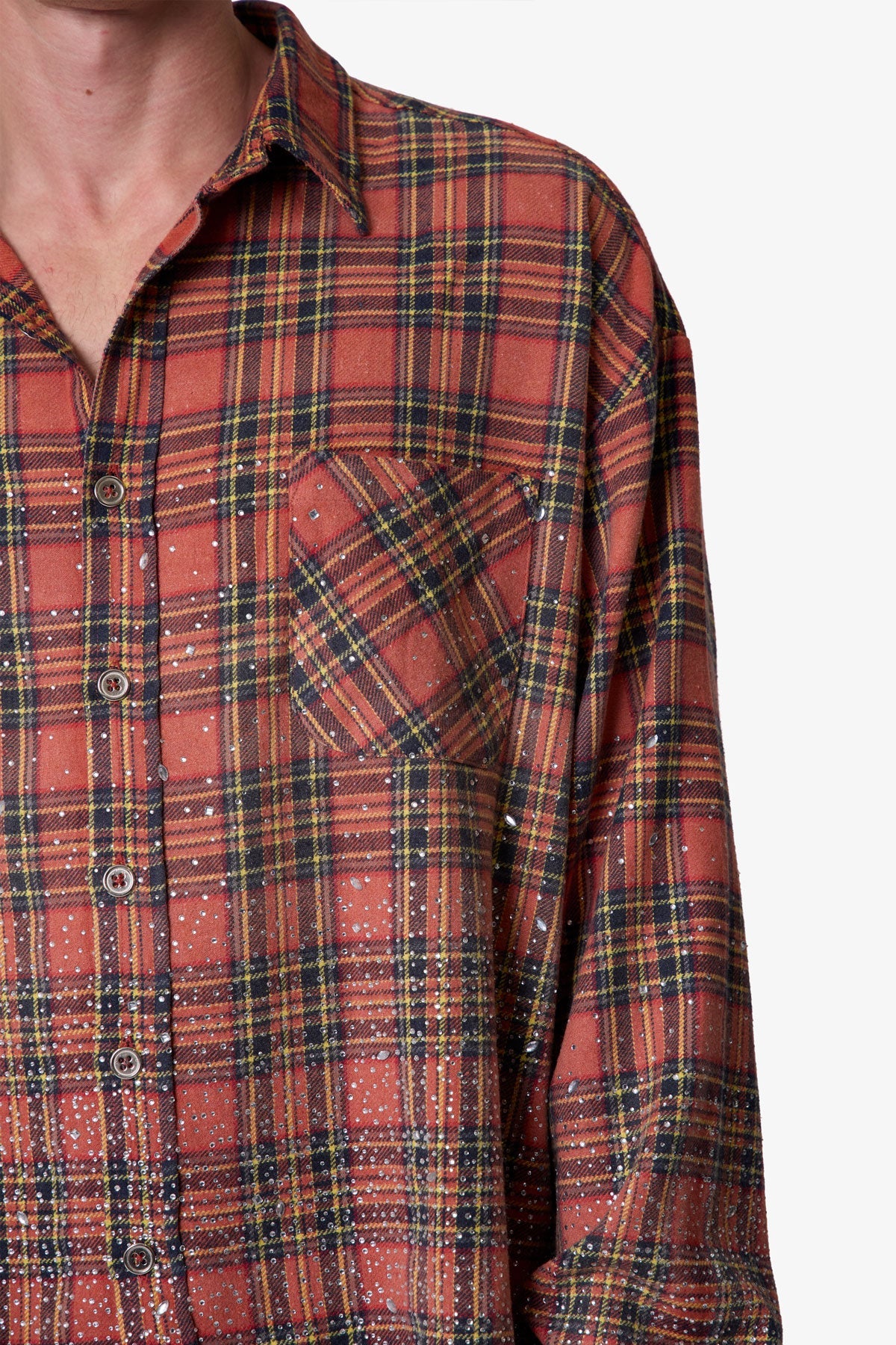Rhinestone Flannel Shirt - Red | mnml