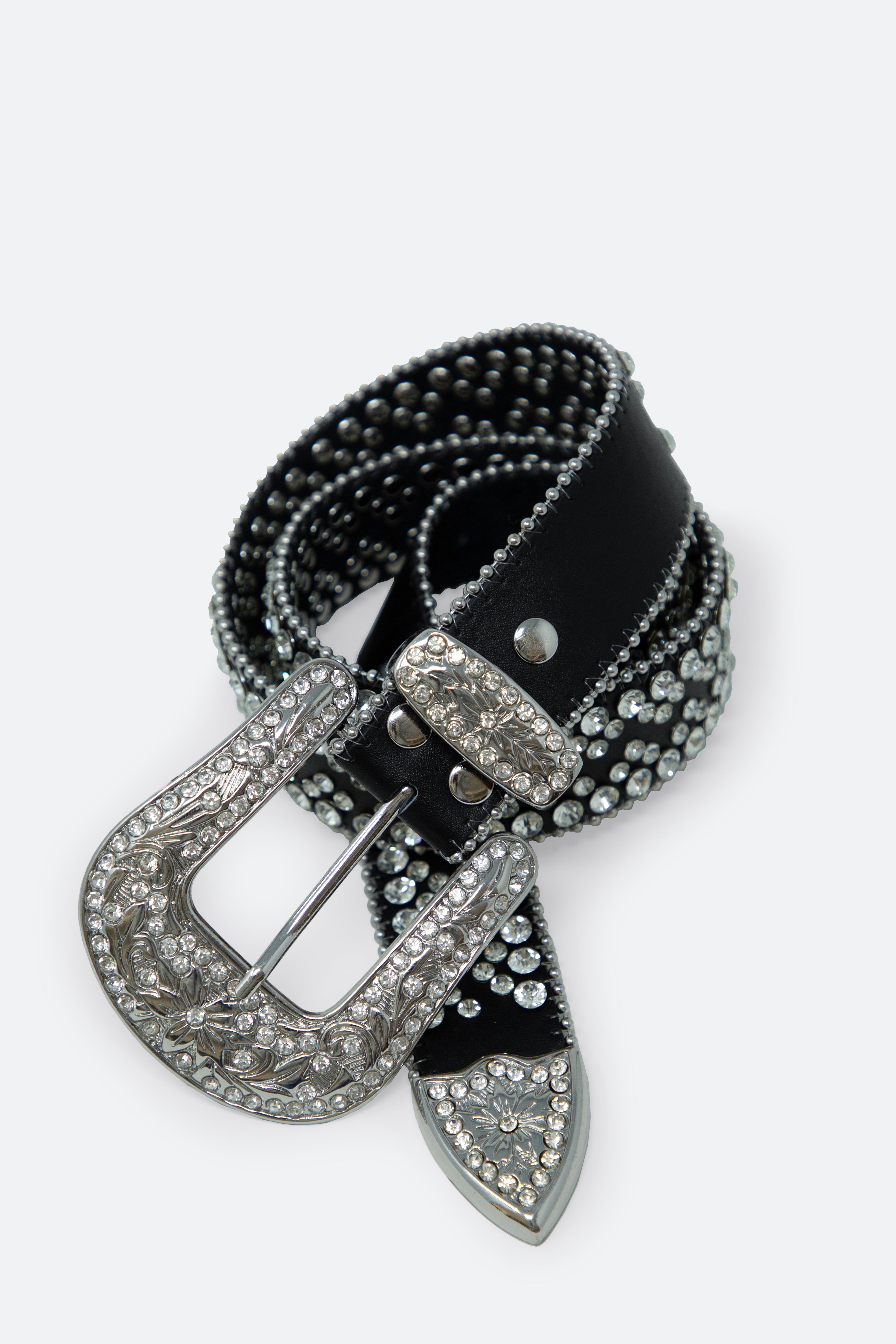 Rhinestone Studded Belt - Black