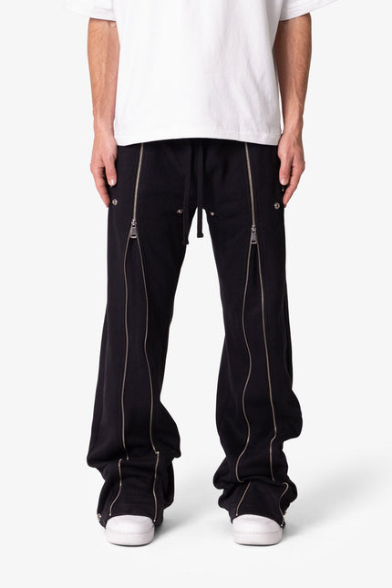 Rivet Zipper Flare Sweatpants - Black
