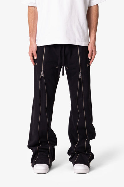 Rivet Zipper Flare Sweatpants - Black | mnml