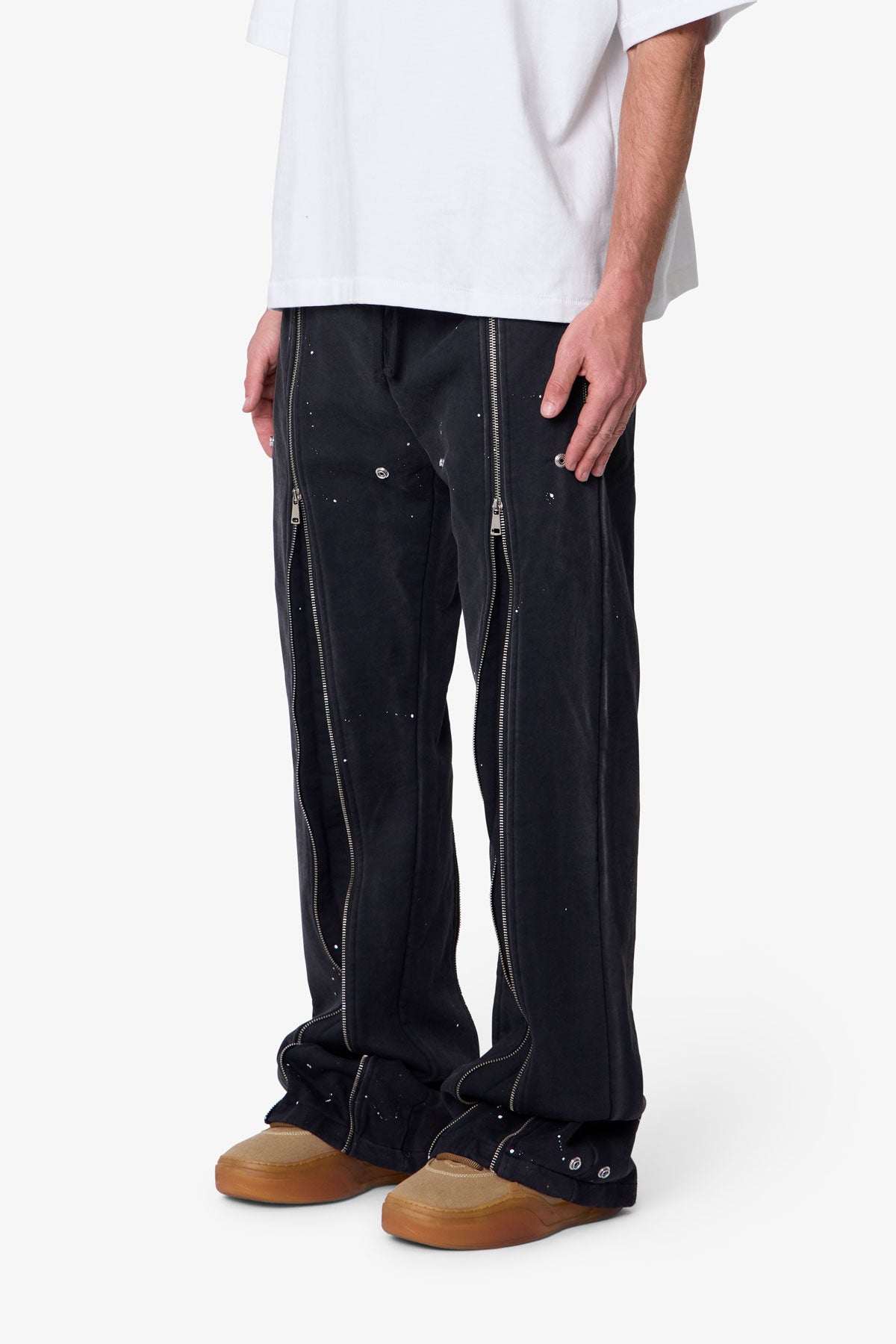 Rivet Zipper Flare Sweatpants - Washed Black | mnml