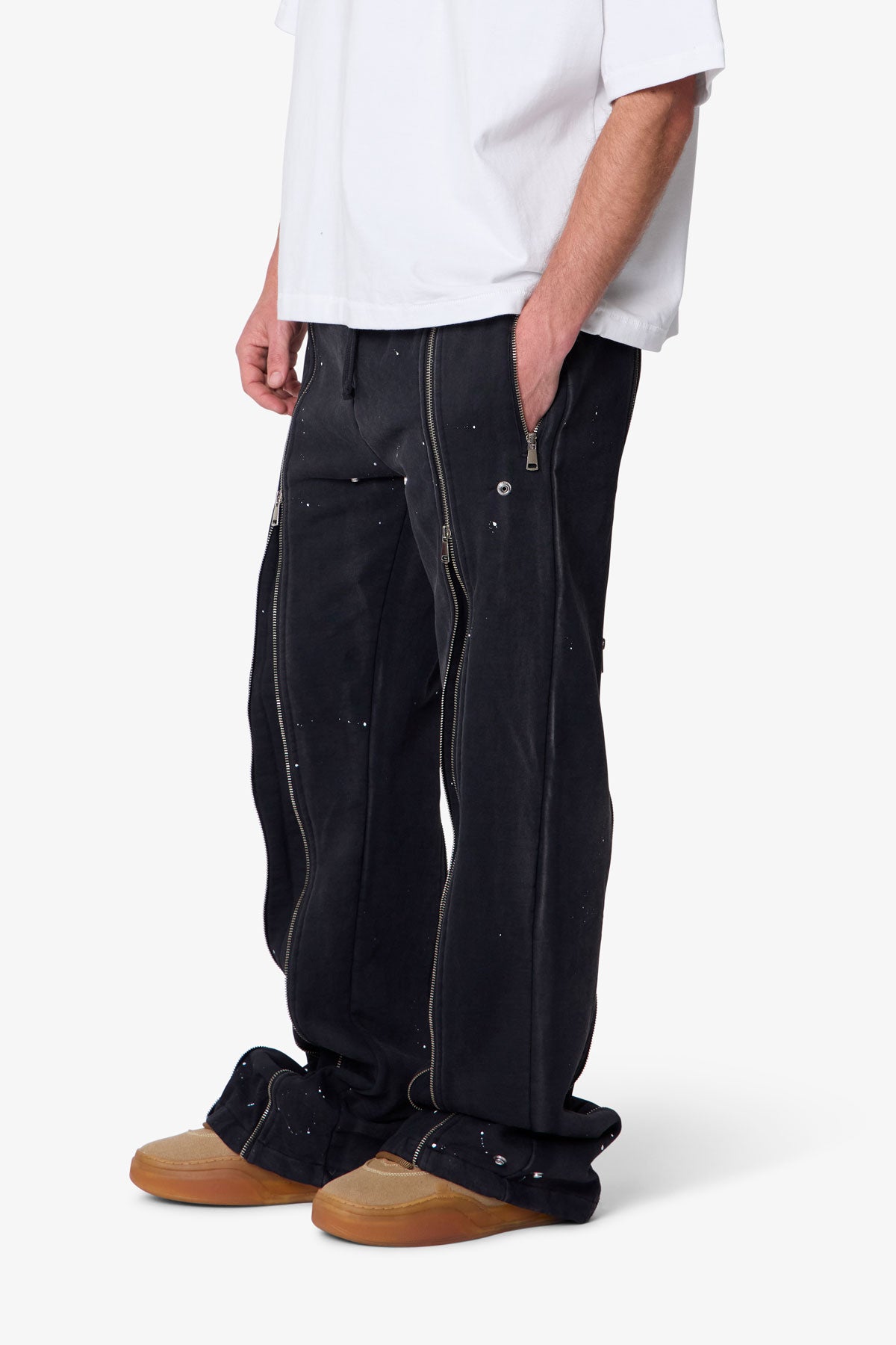 Rivet Zipper Flare Sweatpants - Washed Black | mnml