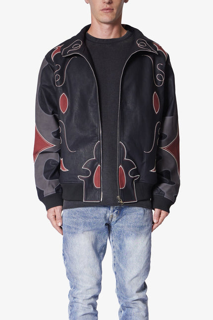 Rodeo Leather Bomber Jacket - Black/Red