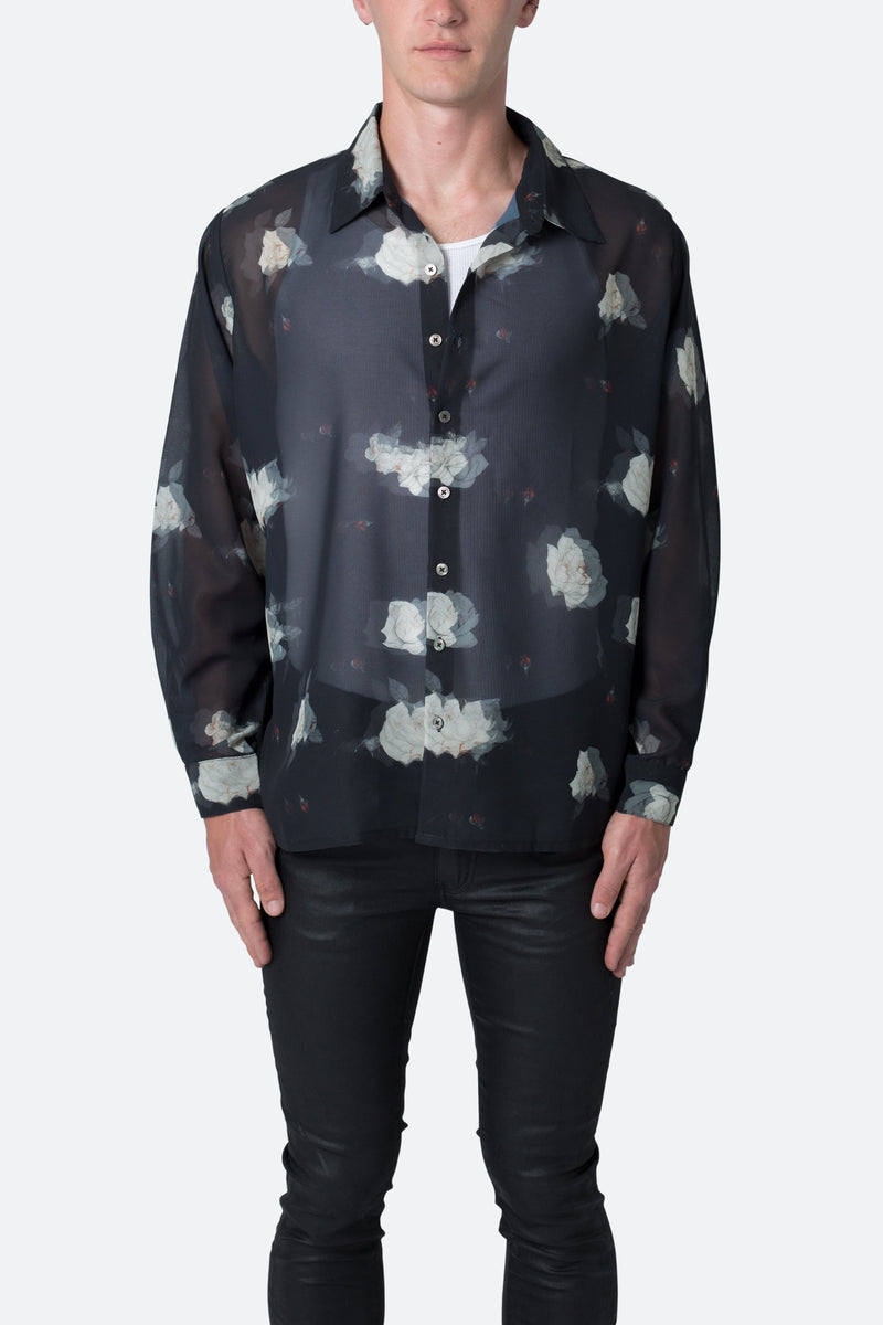 Roses Sheer Shirt - Black | mnml | shop now