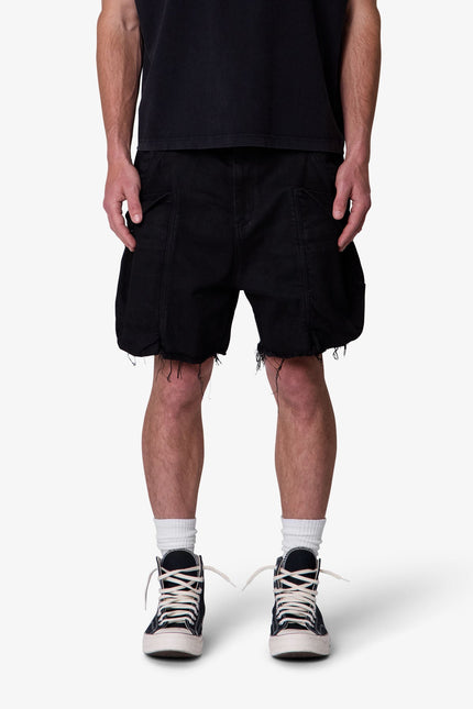 Roughed Pocket Cargo Shorts - Black