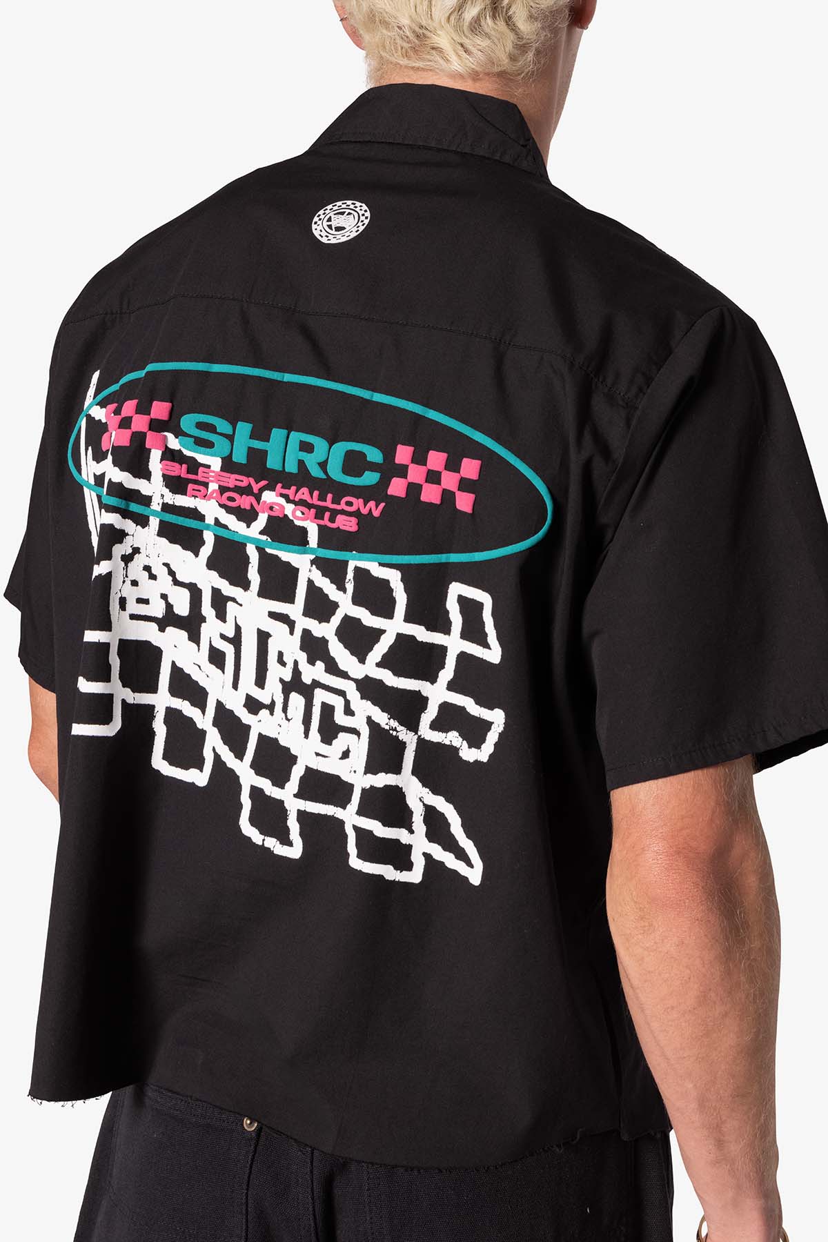 大人気！mnml★SHRC チェッカー フラッグ Tシャツ SHRC Checkered Flag Cropped Shirt - Black | mnml | shop now