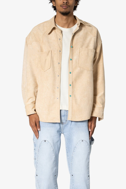 Sand Suede Button Up Jacket - Tan