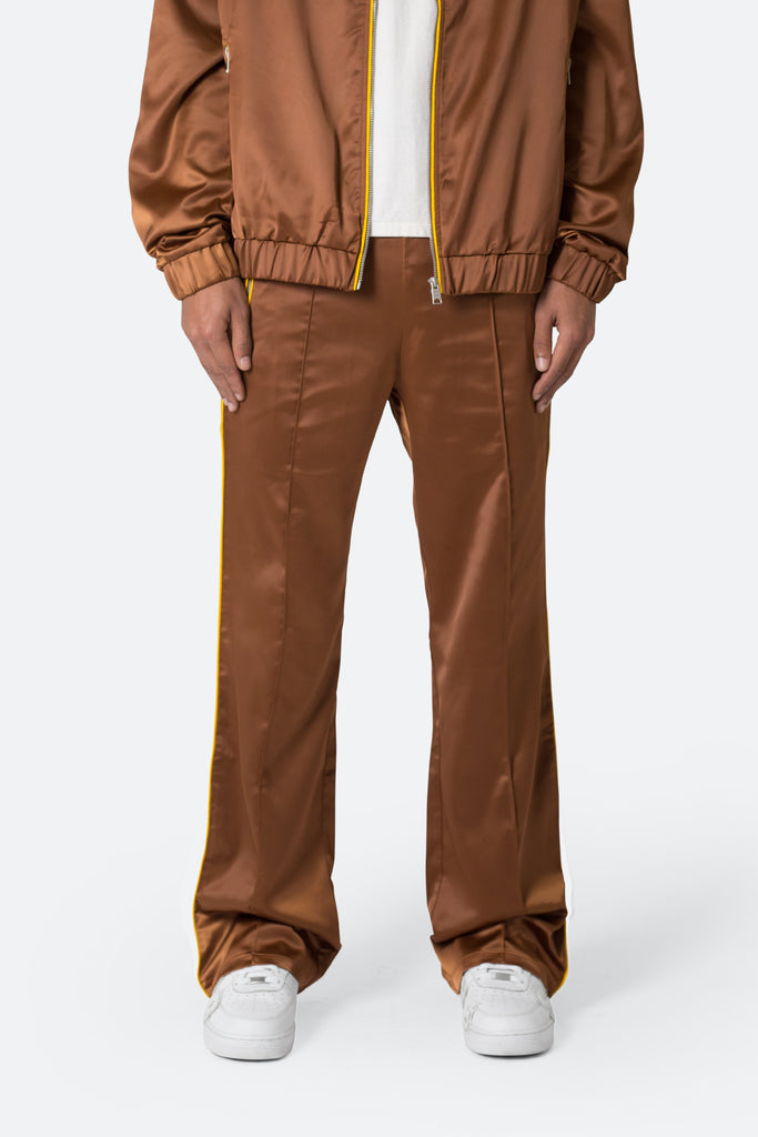 Satin Stacked Pants - Brown | mnml | shop now