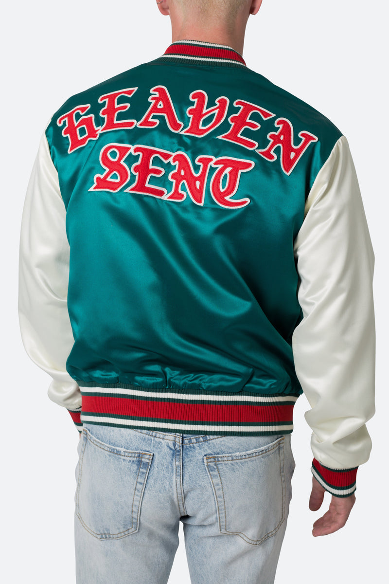 Men's Satin Varsity Jacket - Green/White / XXXL | mnml