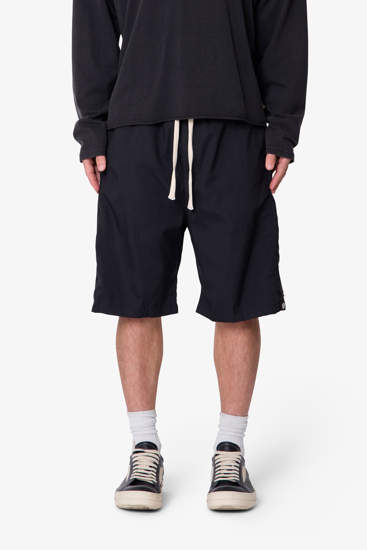 Ultra Baggy Iron Cross Leather Shorts - Black | mnml