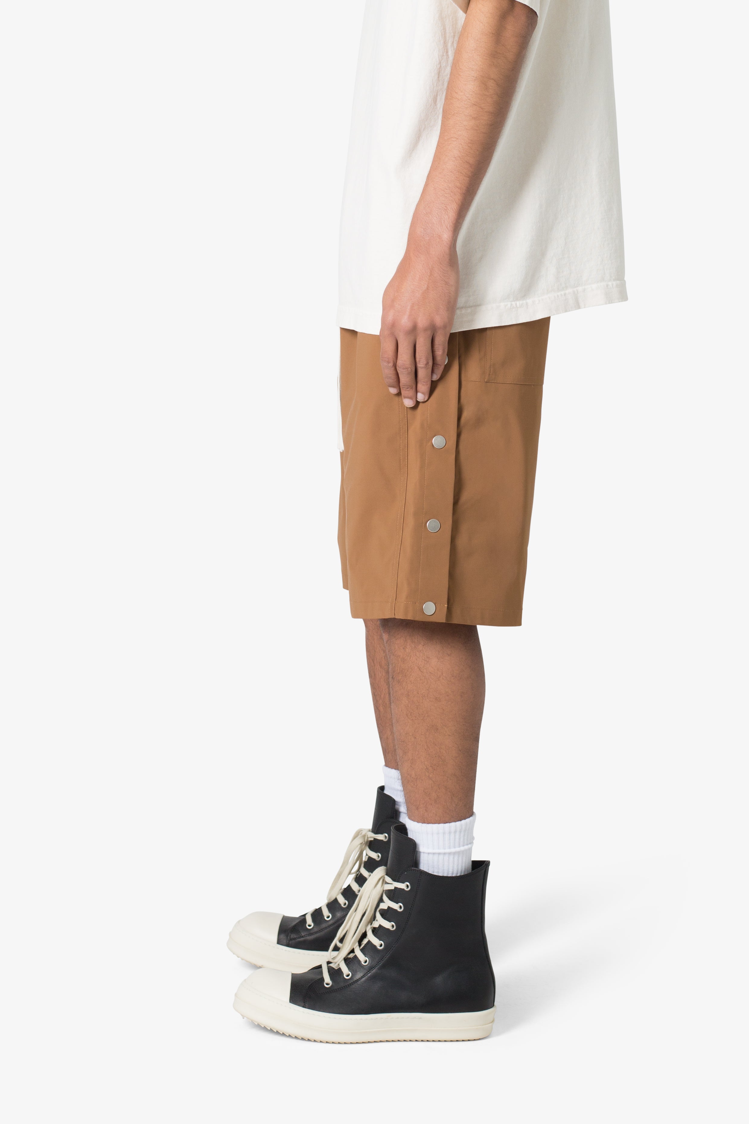 Side Snap Nylon Shorts - Brown | mnml